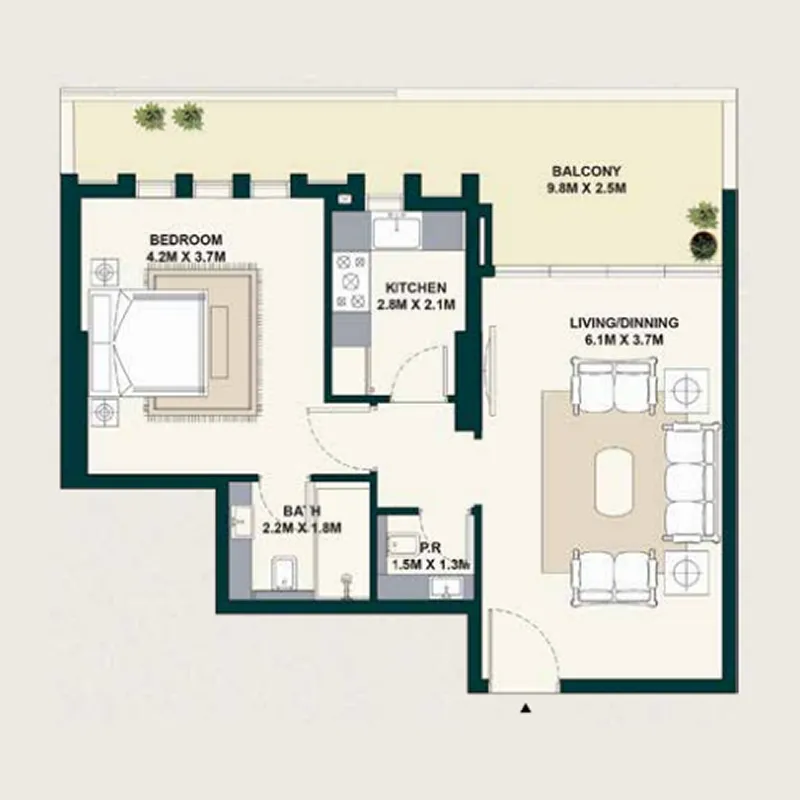 Exotica by Al Marina — планировка 1br_t2