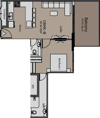 Golden Woods Albab Views — планировка 1 BR Type B