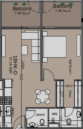 Golden Woods Albab Views — планировка 1 BR Type A