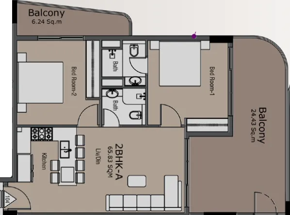 Golden Woods Albab Views — планировка 2 BR Type A