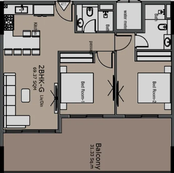 Golden Woods Albab Views — планировка 2 BR Type BT