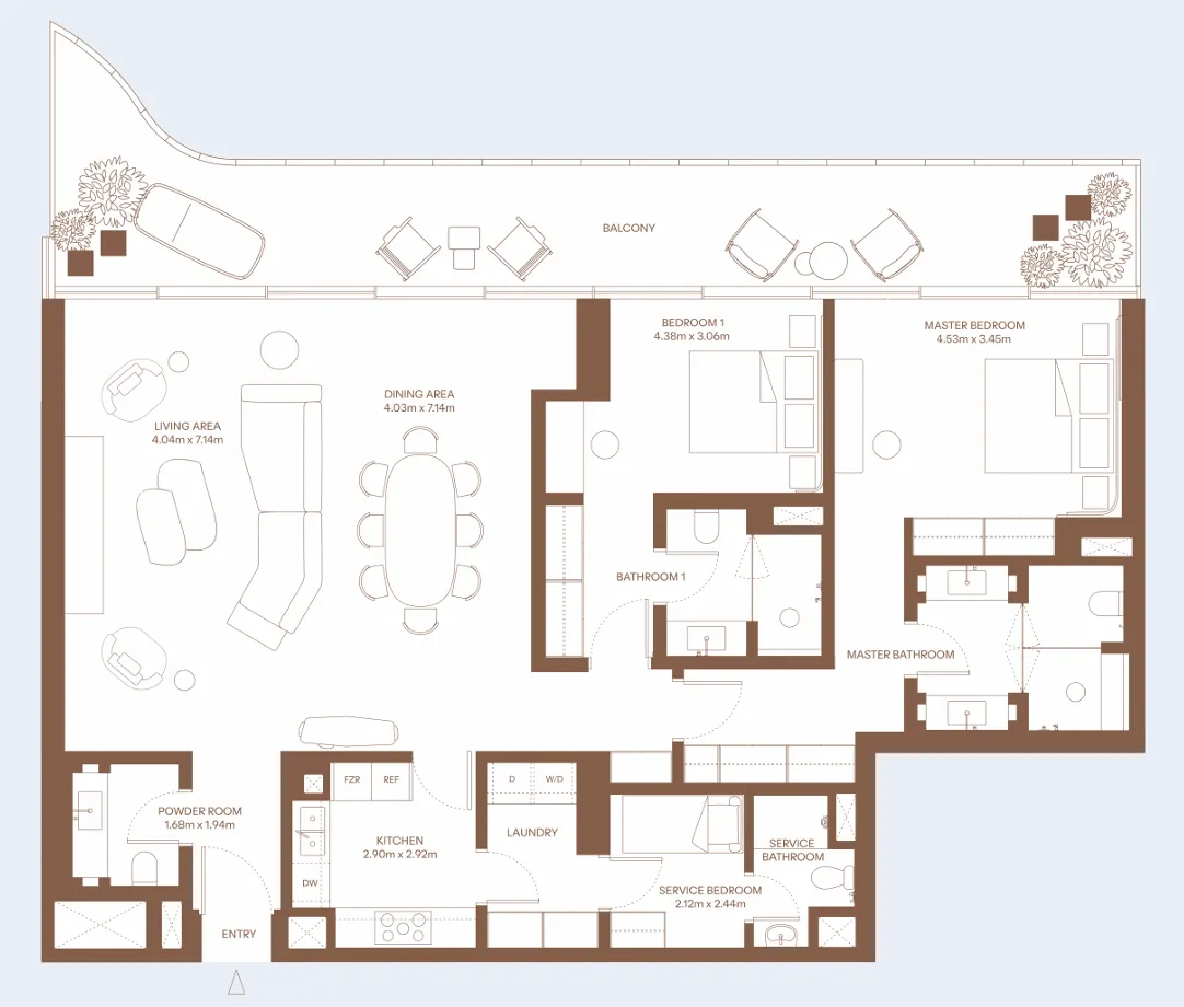 Dubai Harbour Residence — планировка 2 BR Type AC