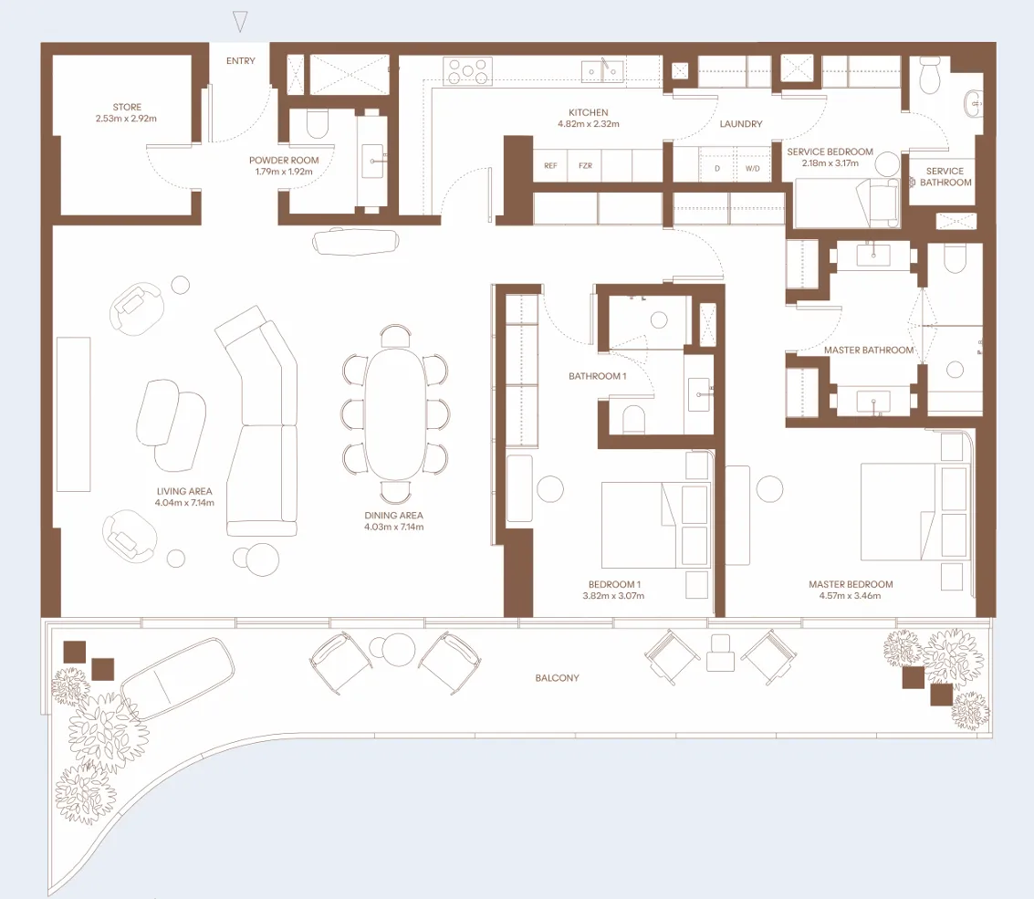 Dubai Harbour Residence — планировка 2 BR Type AM