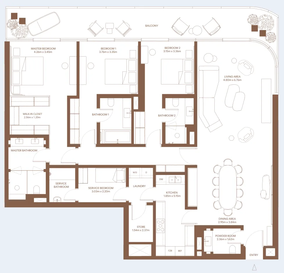 Dubai Harbour Residence — планировка 3 BR Type E
