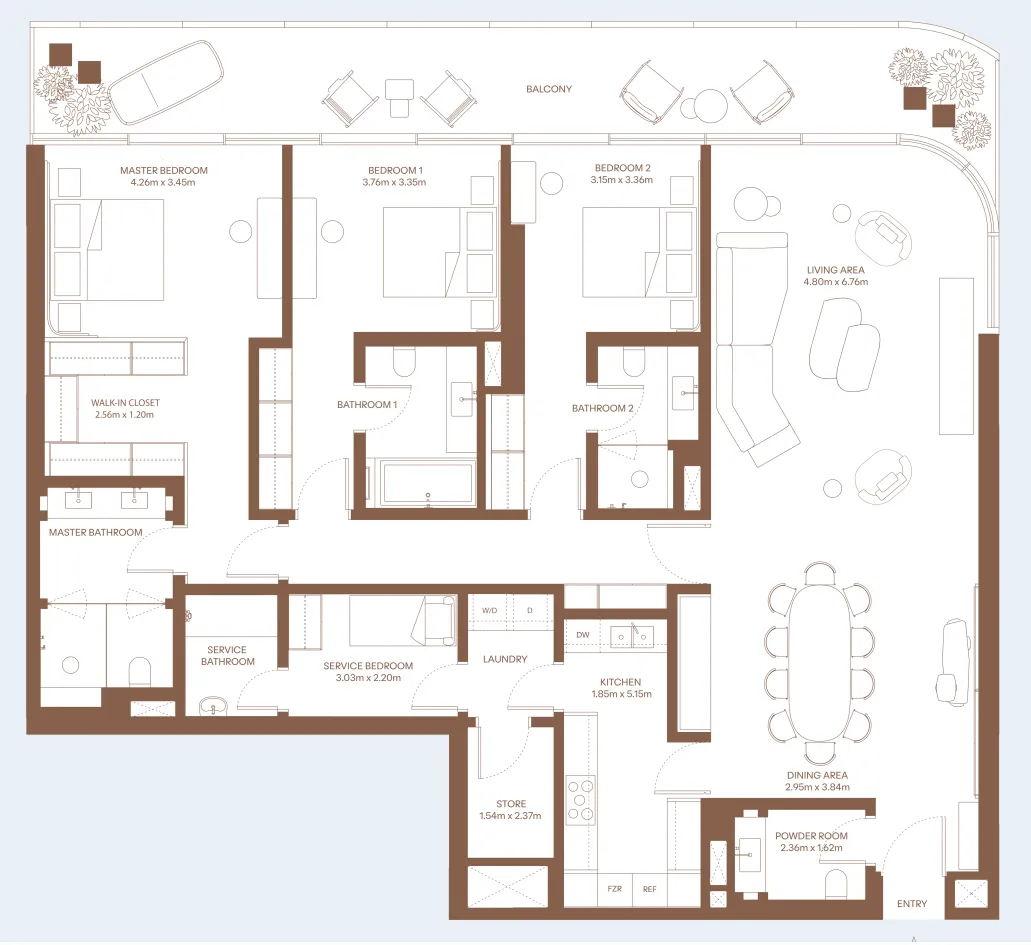 Dubai Harbour Residence — планировка 3 BR Type C