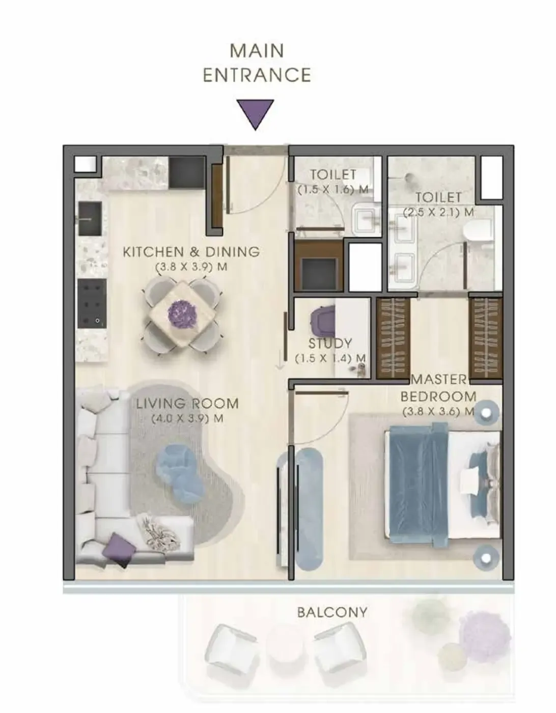 Kaia Residences — планировка 1 BR Type A