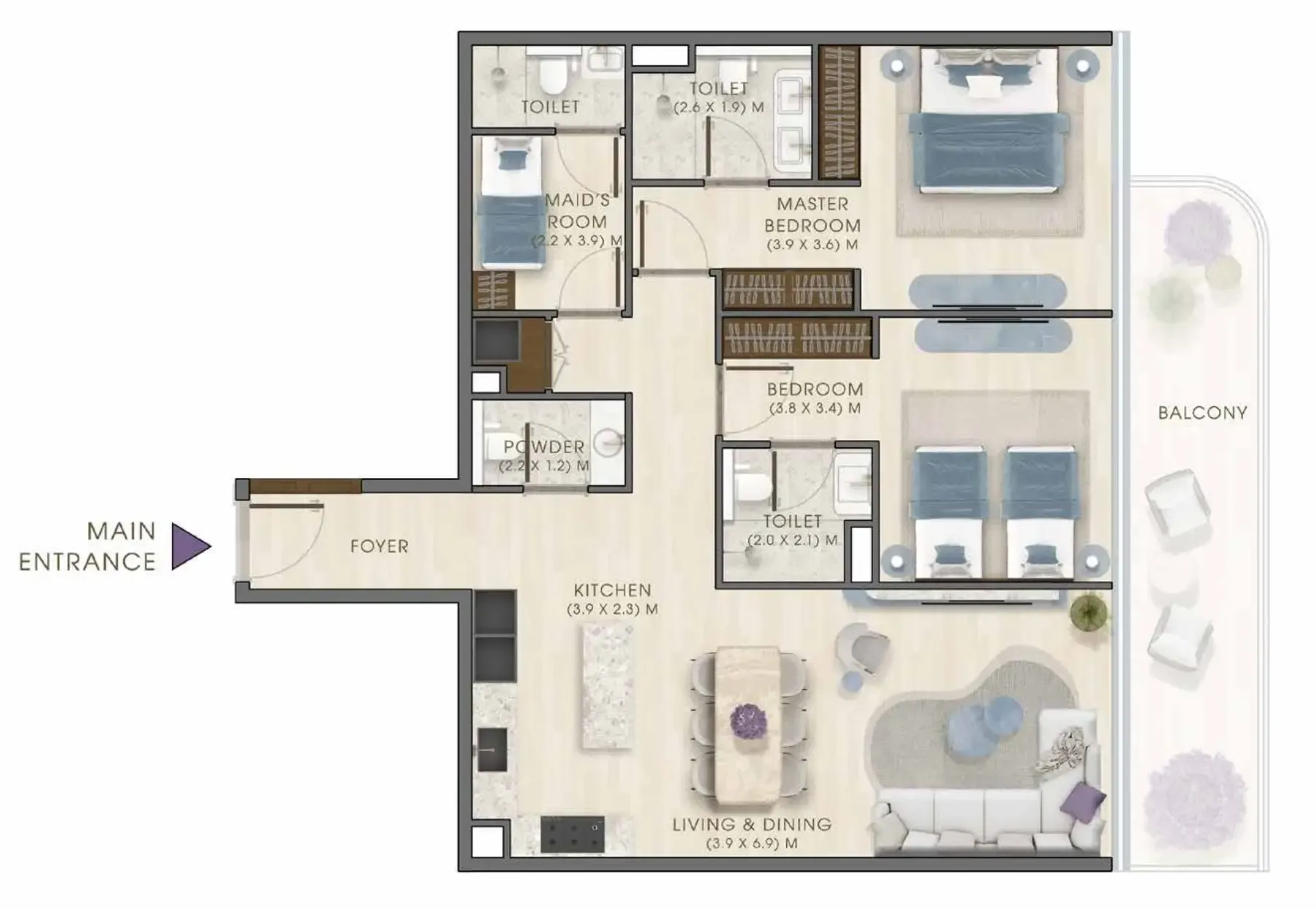 Kaia Residences — планировка 2 BR Type A