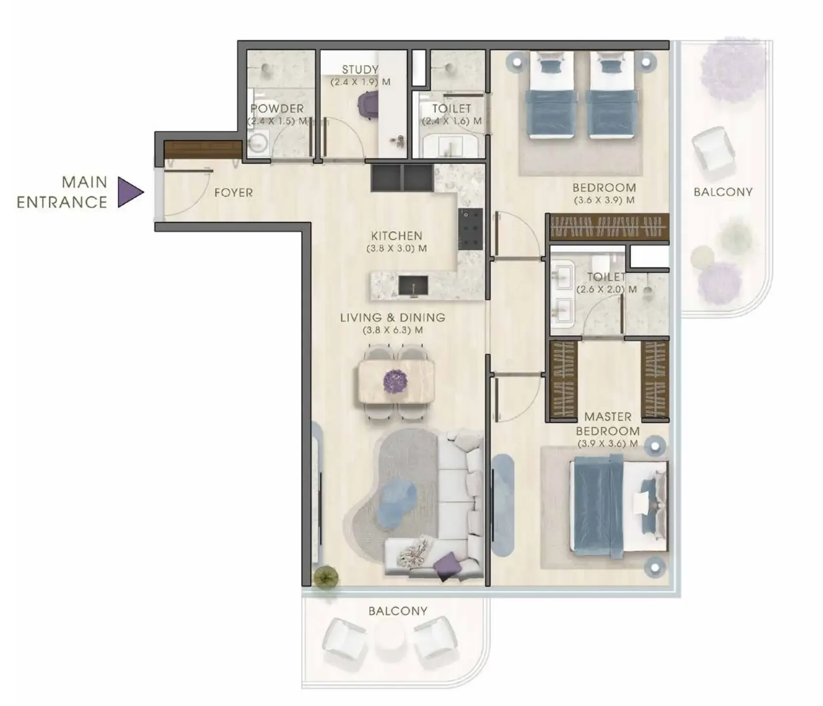 Kaia Residences — планировка 2 BR Type H