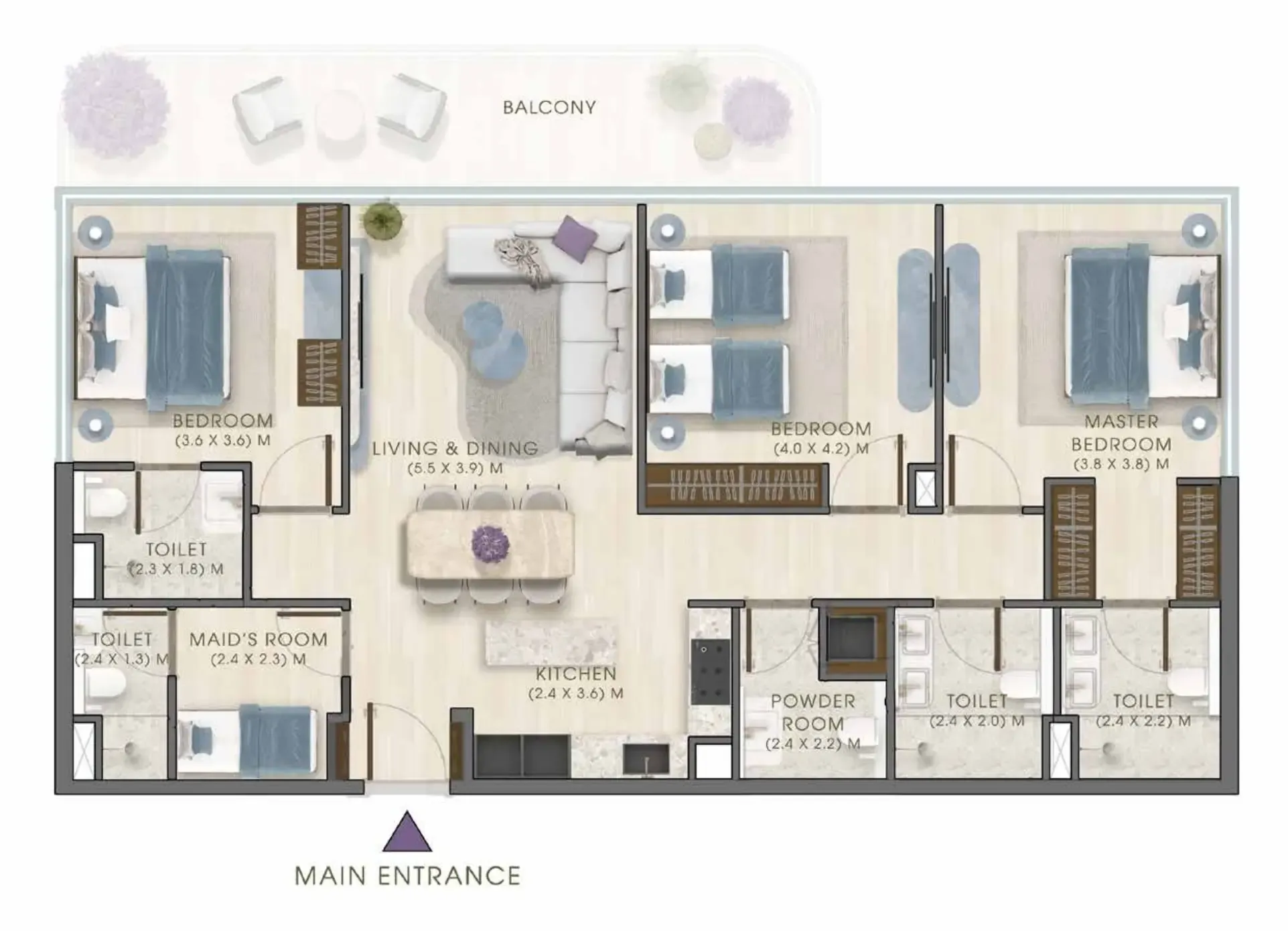 Kaia Residences — планировка 3 BR Type A