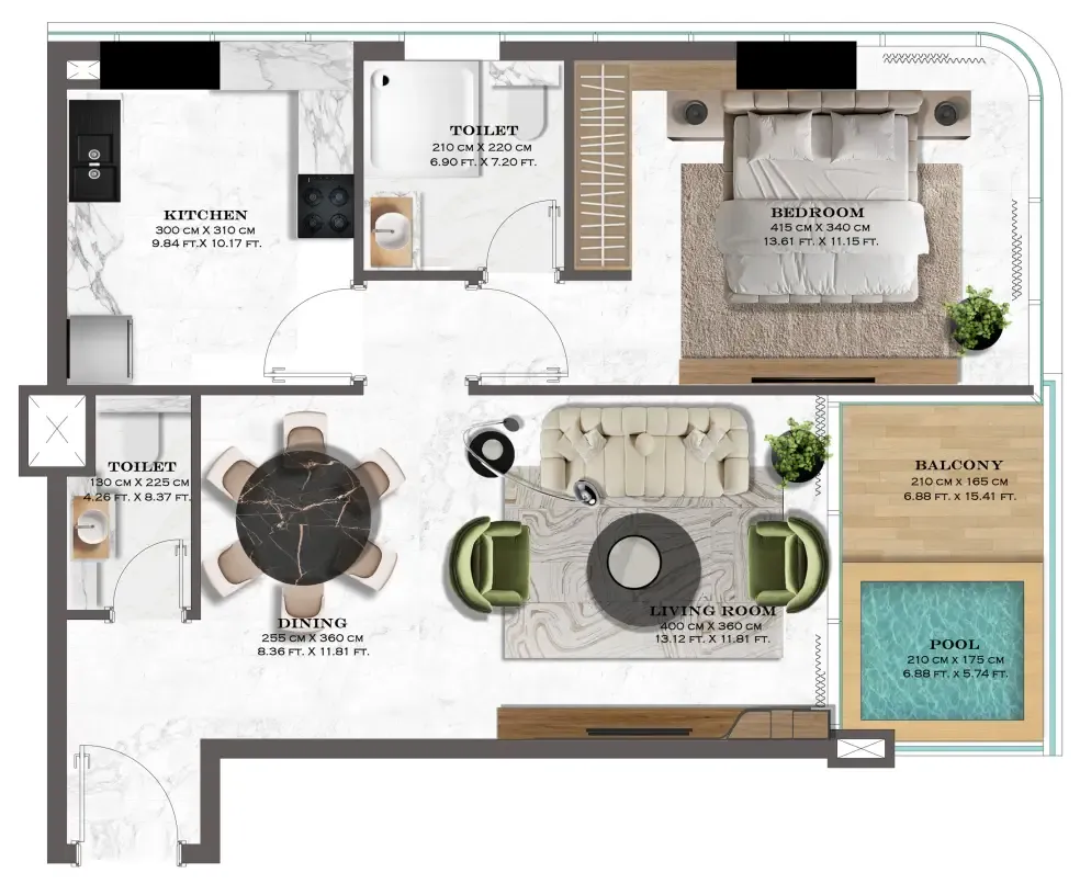 Lazord by Lapis Phases 1 and 2 — планировка 1 BR Type C