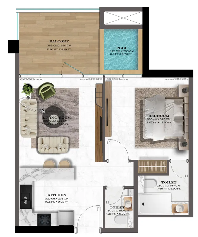 Lazord by Lapis Phases 1 and 2 — планировка 1 BR Type E