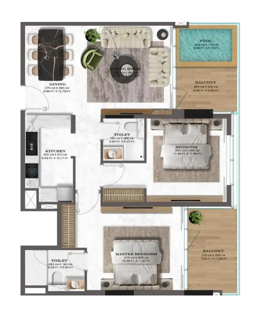 Lazord by Lapis Phases 1 and 2 — планировка 2 BR Type B