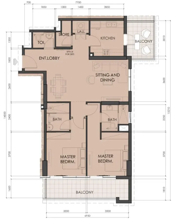 Living Legends Phase 5 — планировка 2 BR Type I