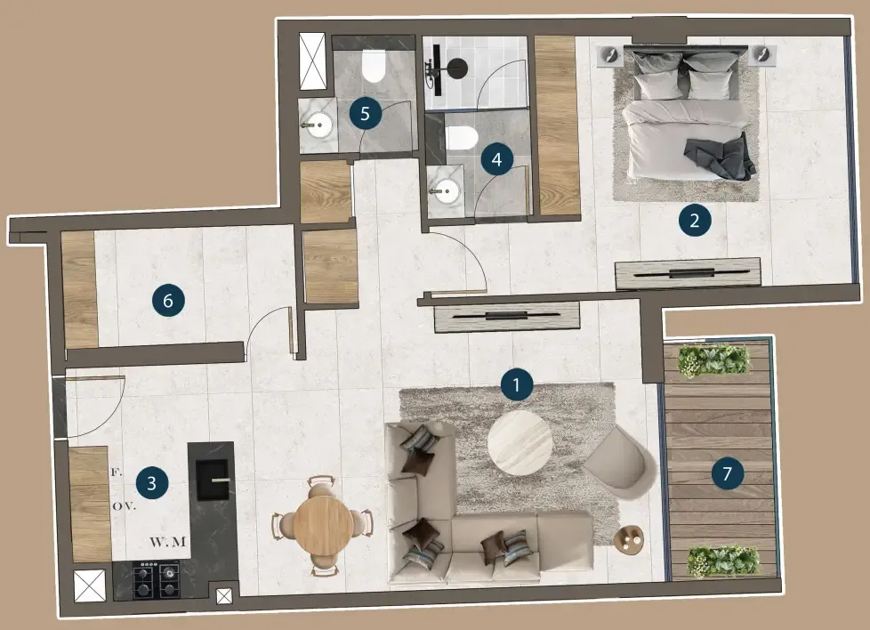 Mi Casa — планировка 1 BR Type AI