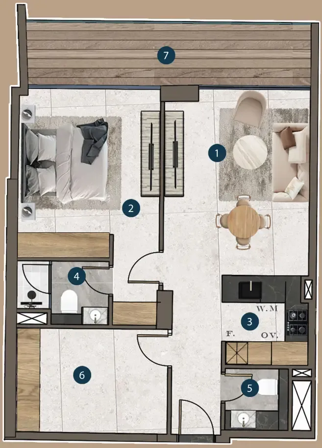 Mi Casa — планировка 1 BR Type AC