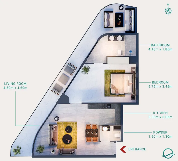 Milos — планировка 1 BR Type P