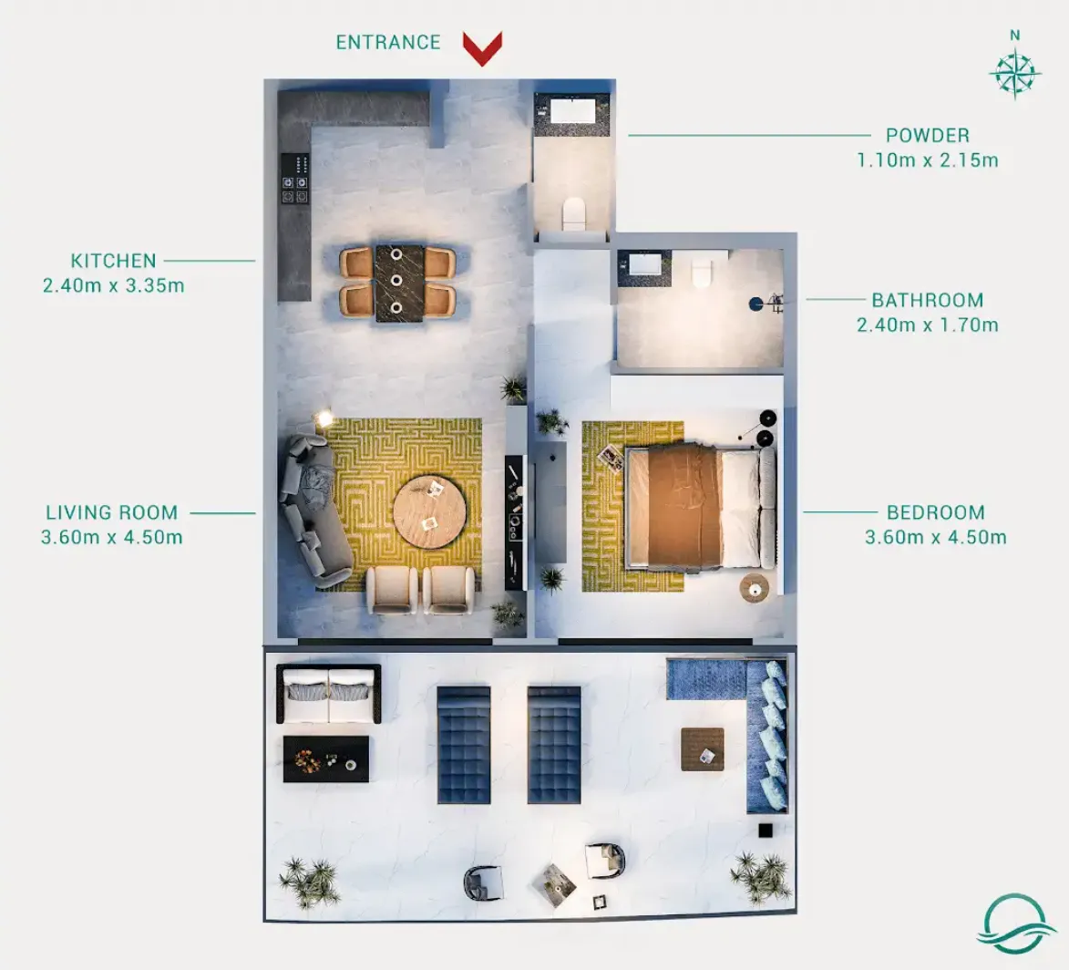 Milos — планировка 1 BR Type A