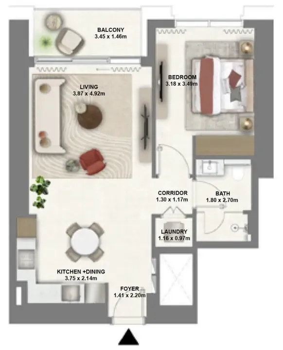 Montiva by Vida — планировка 1 BR Type A