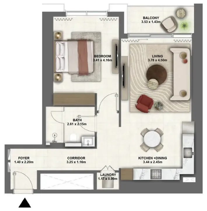 Montiva by Vida — планировка 1 BR Type E