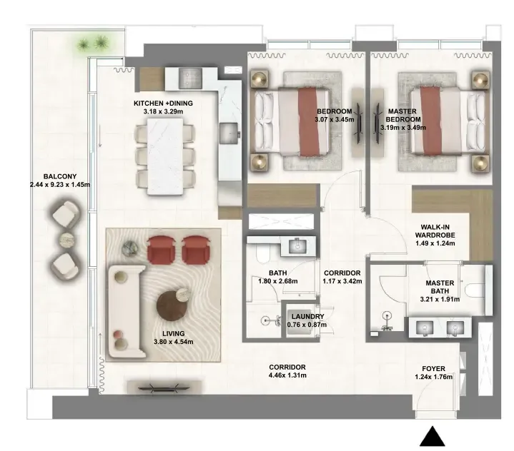 Montiva by Vida — планировка 2 BR Type D