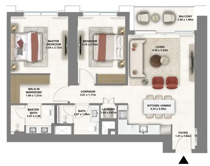 Montiva by Vida — планировка 2 BR Type A