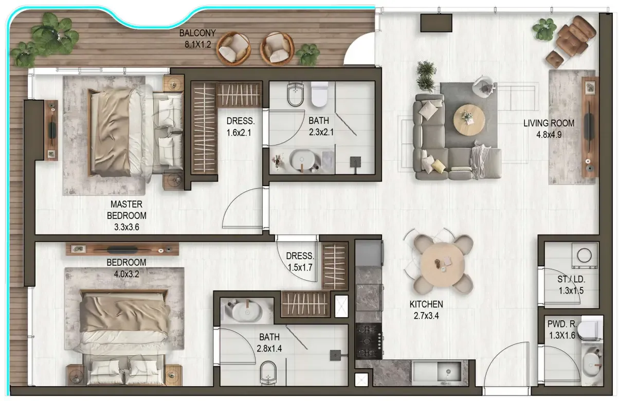 Noore — планировка 2 BR Type H