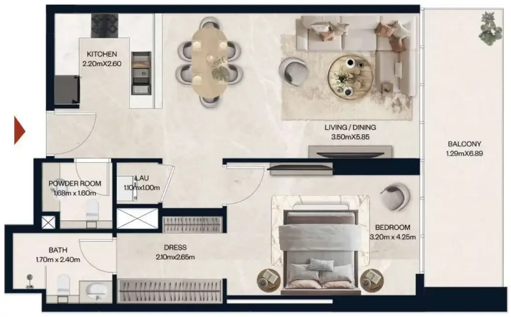 Norah Residence — планировка 1 BR Type AI