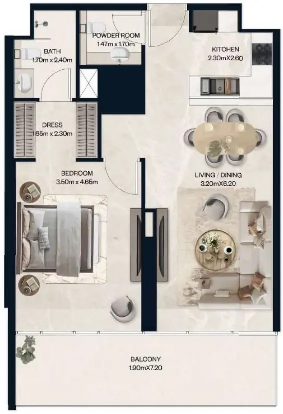 Norah Residence — планировка 1 BR Type AK
