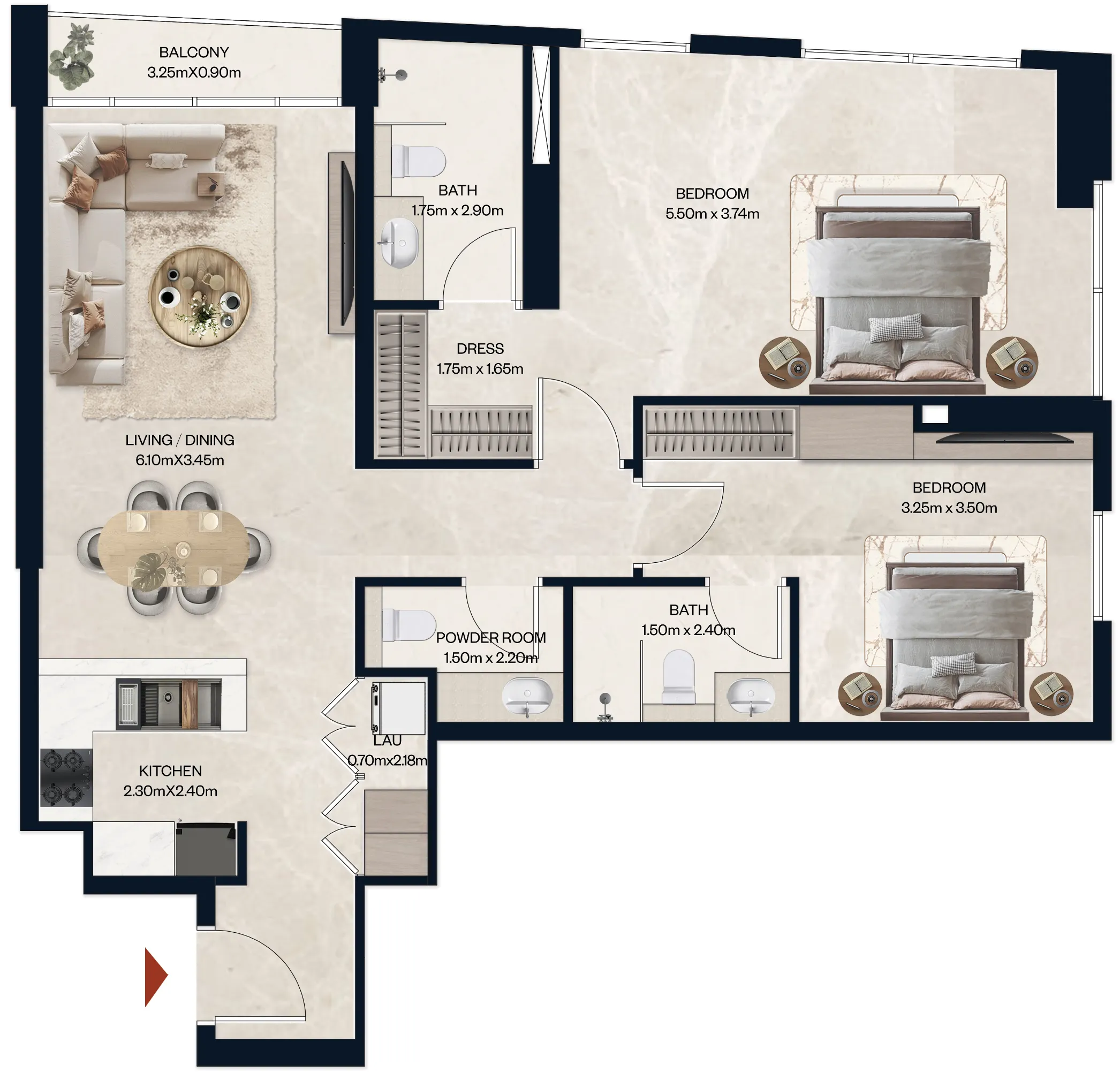 Norah Residence — планировка 2 BR Type G