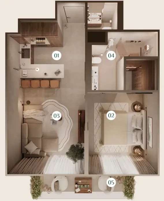 Oak Yard — планировка 1 BR Type A