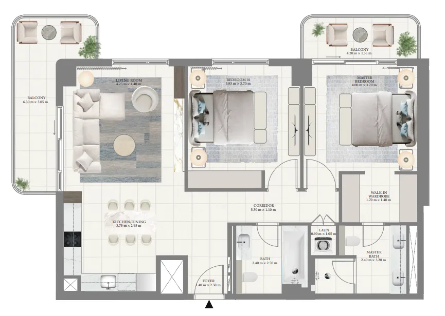Pier Point — планировка 2 BR Type A