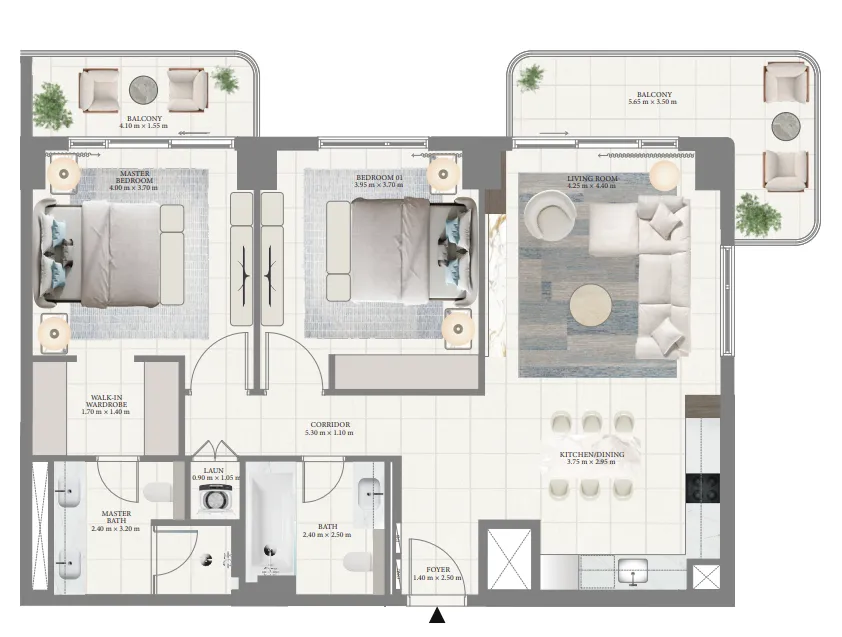 Pier Point — планировка 2 BR Type B