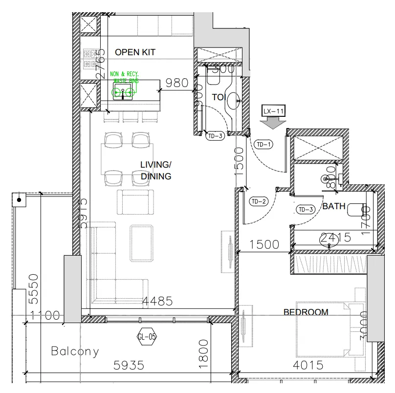 Q Gardens Aliya — планировка 1 BR Type D