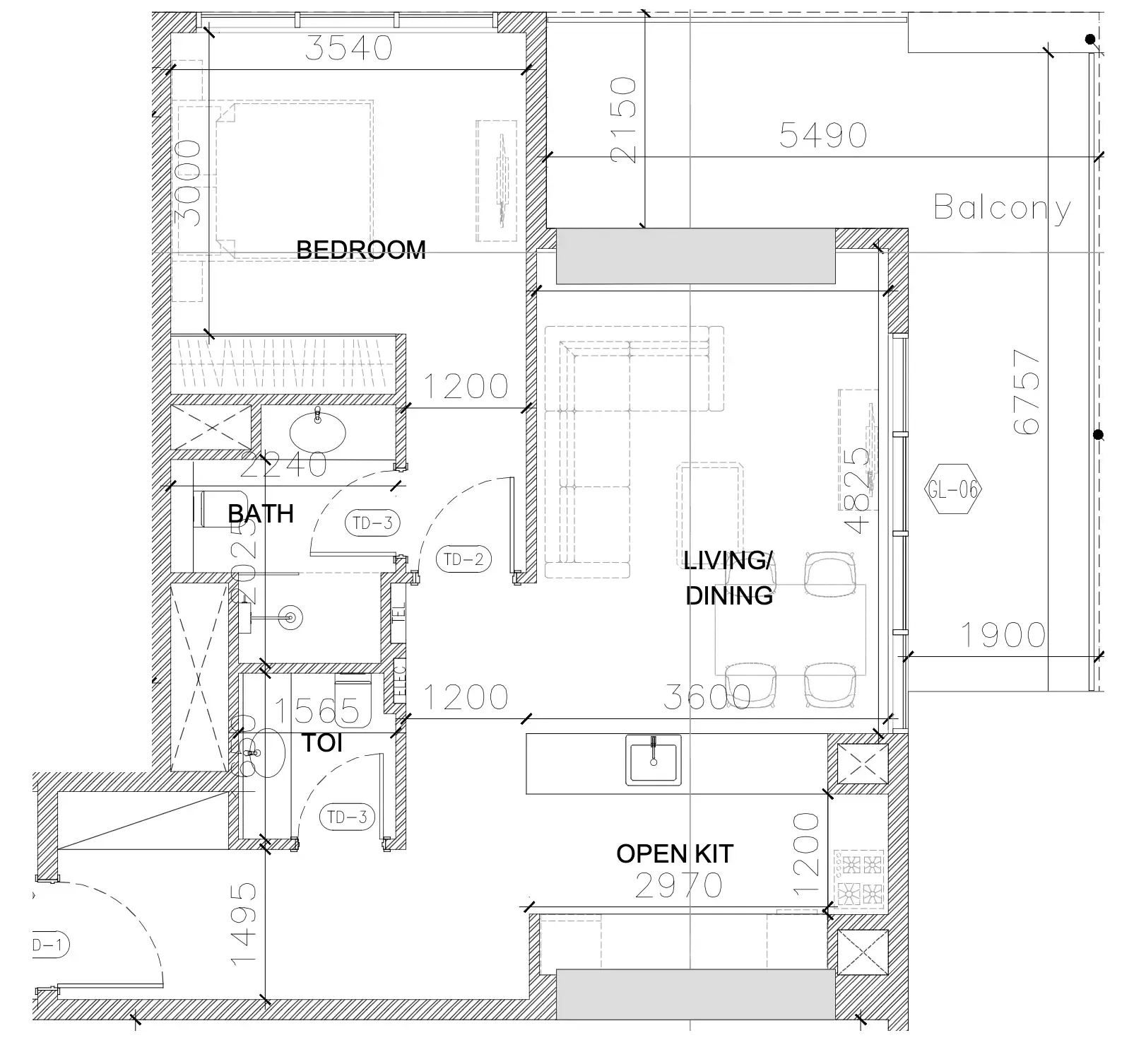 Q Gardens Aliya — планировка 1 BR Type K