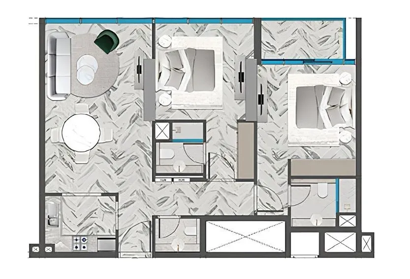 Red Square — планировка 2 BR Type A