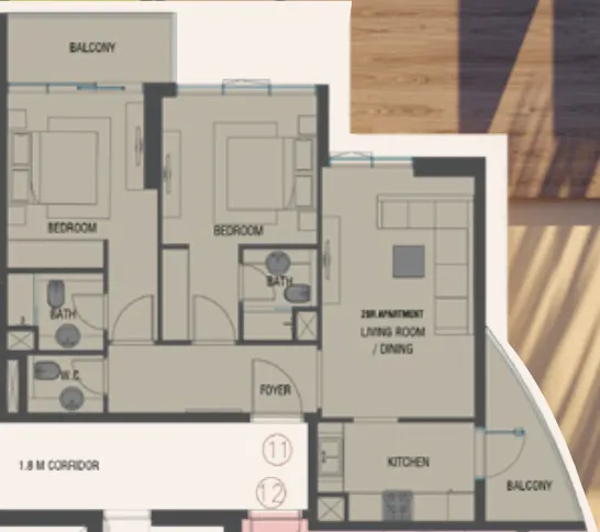 Red Square — планировка 2 BR Type B