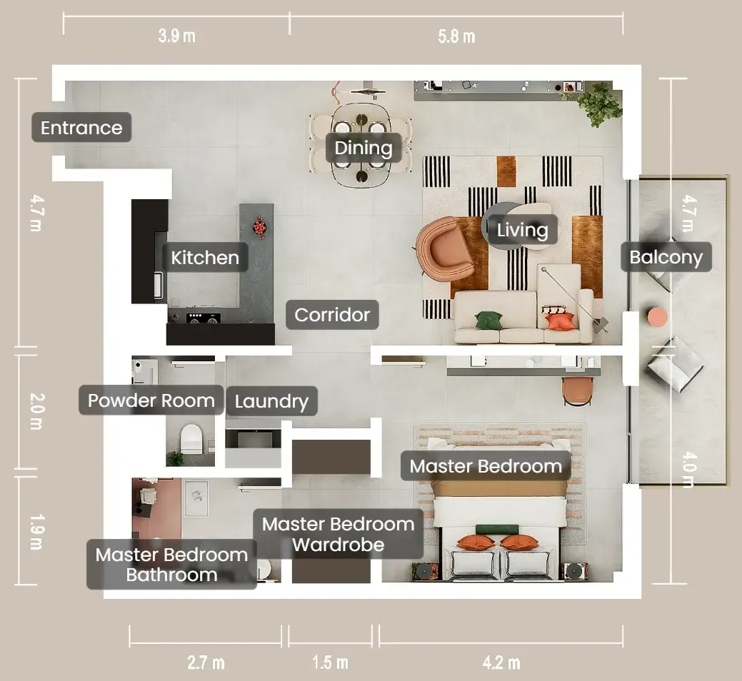 Rise by Athlon — планировка 1 BR Type A
