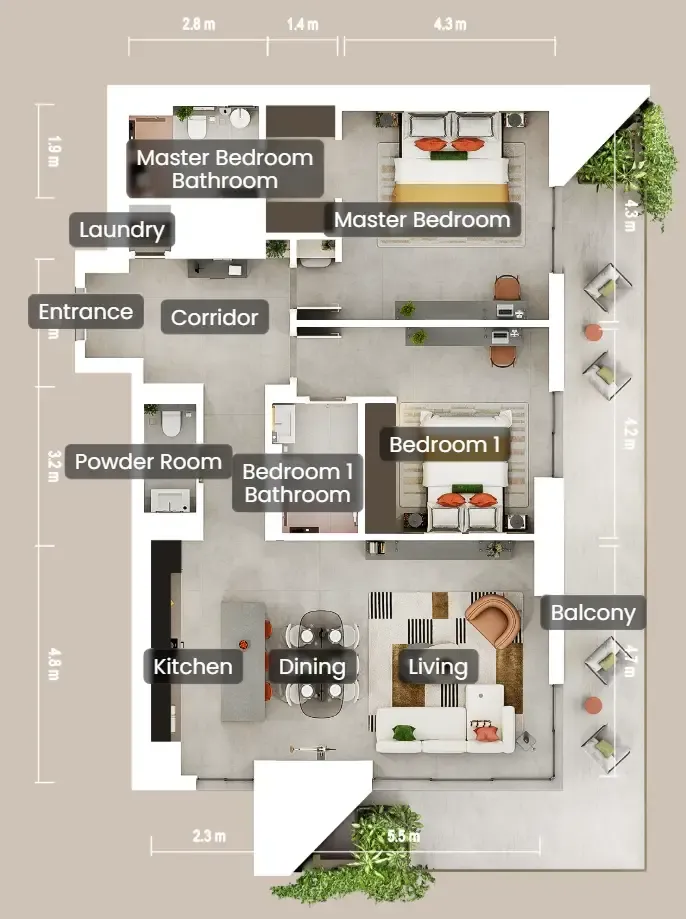 Rise by Athlon — планировка 2 BR Type A