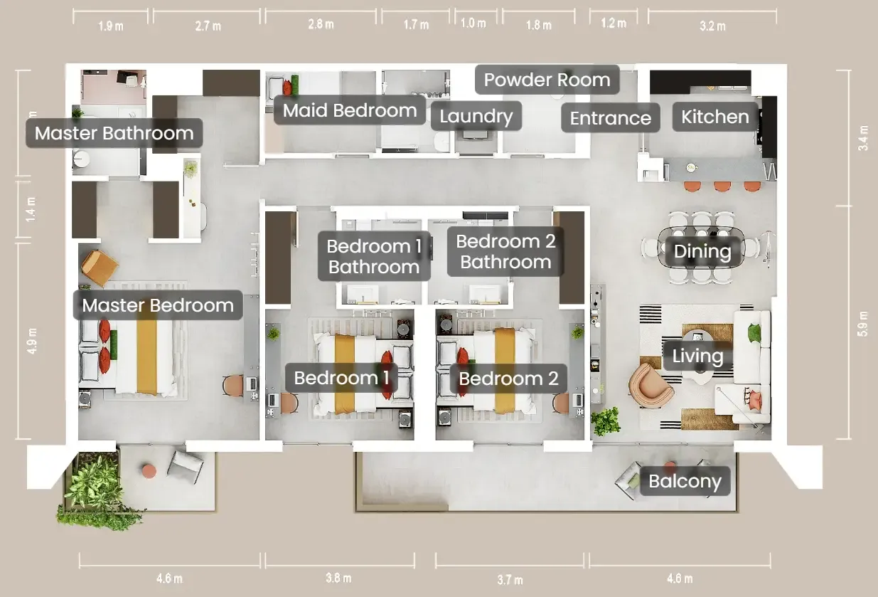 Rise by Athlon — планировка 3 BR Type A
