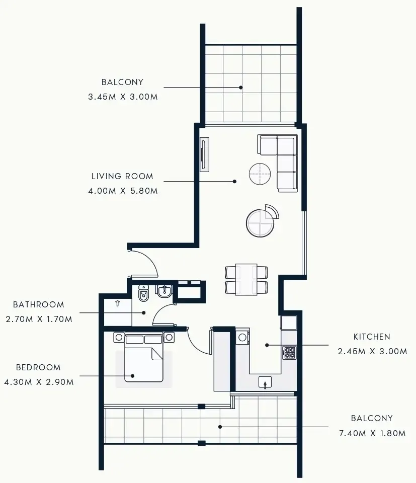 Riviera Beach Front — планировка 1 BR Type Y