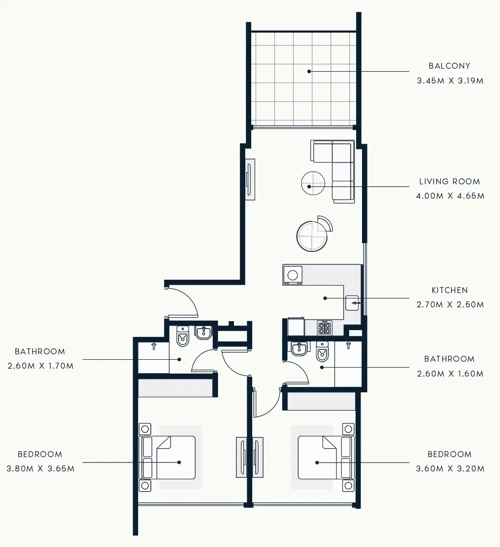 Riviera Beach Front — планировка 2 BR Type G