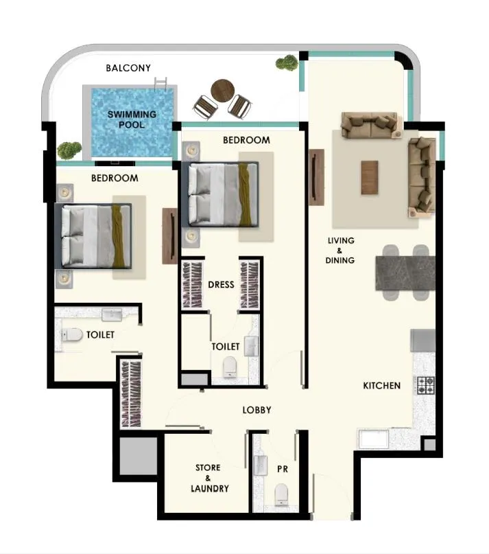Rome by Samana Developers — планировка 2 BR Type A
