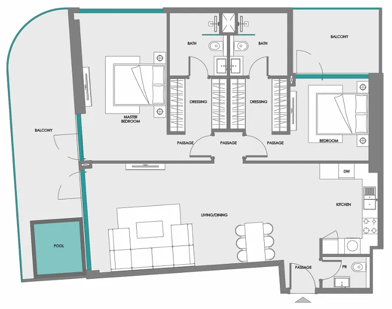 Samana Boulevard Heights — планировка 2BR Type 2