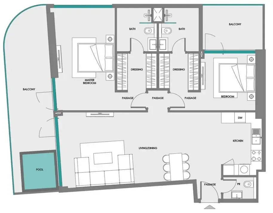 Samana Boulevard Heights — планировка 2 BR Type N