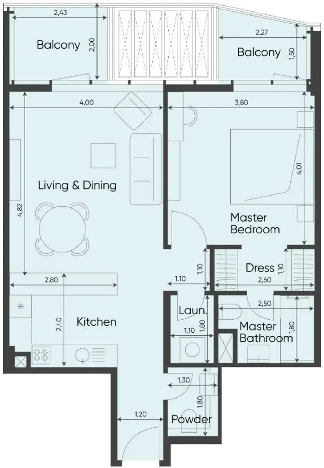Sea Legend Tower One — планировка 1 BR Type B