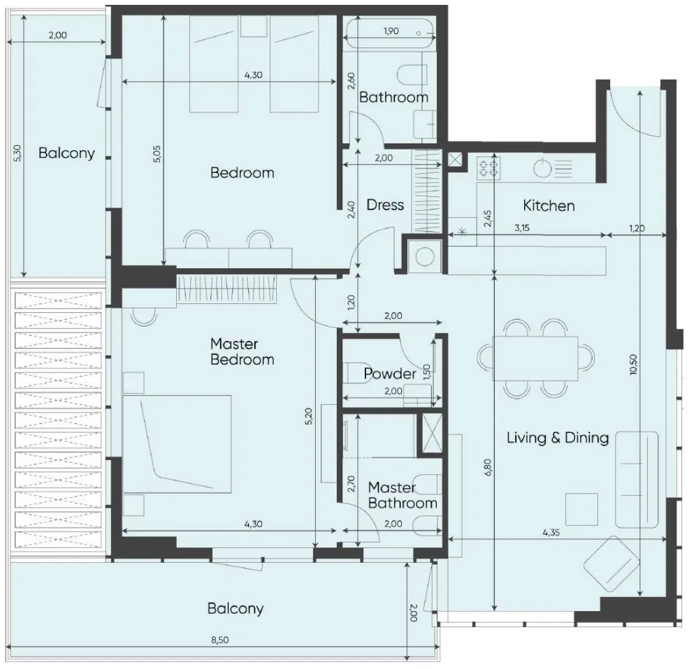 Sea Legend Tower One — планировка 2 BR Type G