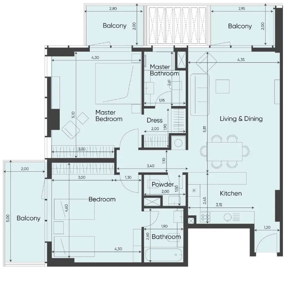 Sea Legend Tower One — планировка 2 BR Type A