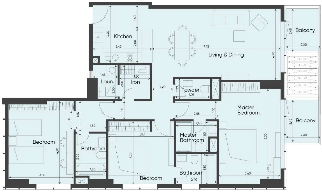 Sea Legend Tower One — планировка 3 BR Type B