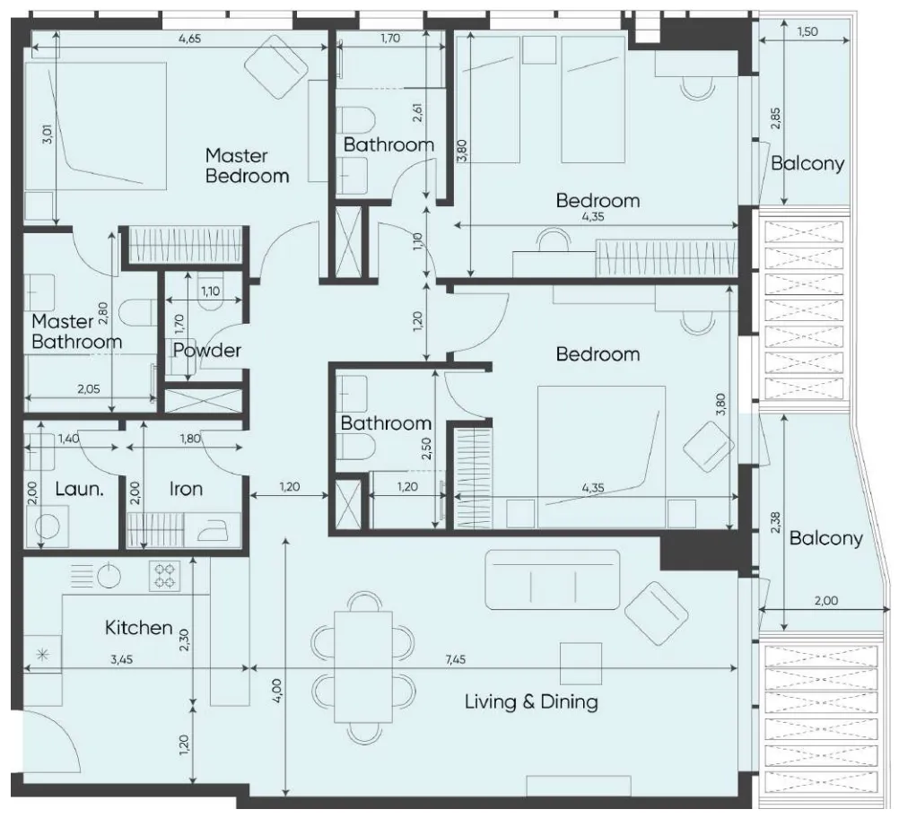 Sea Legend Tower One — планировка 3 BR Type E