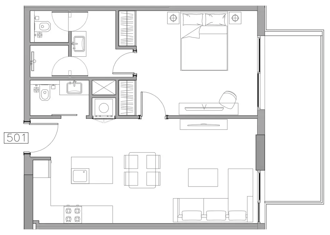 Trevino — планировка 1 BR Type AA